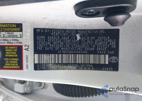 2012 Toyota Avalon Limited из США, поврежденный, VIN 4T1BK3DB4CU463493